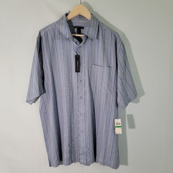NWT VAN HEUSEN Studio Gray Striped Short Sleeve Button-Down Shirt Size S Soft - Picture 1 of 11